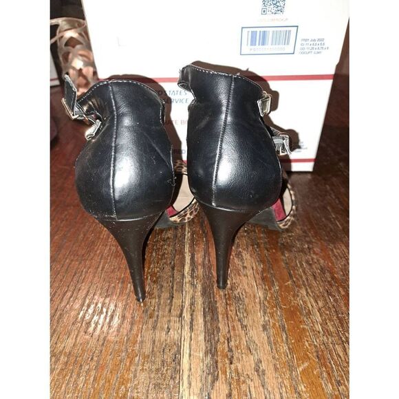 Medium 7/8 Rue 21 Ect! Black Leopard Cheetah Red Stiletto Pump High Heel Shoes - Picture 4 of 12